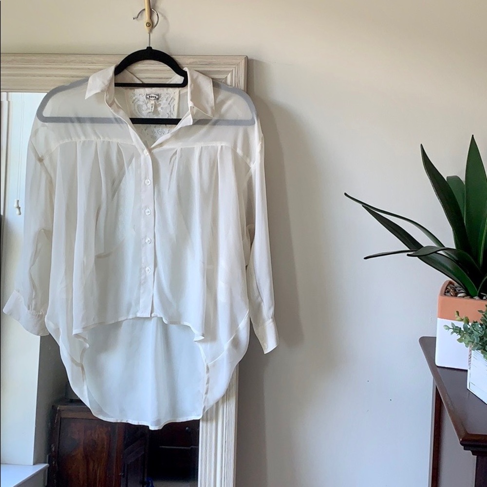 KIRRA cream sheer blouse with lace cutout back